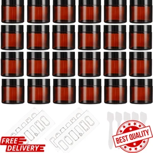 24 Pack 2oz Amber Glass Jars with Black Lids, Round Empty Containers for Scru... - Picture 1 of 5