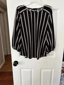 Adrianna Papell Women's Black Striped Three-Quarter Cuff Blouse Shirt XL New - Picture 1 of 12