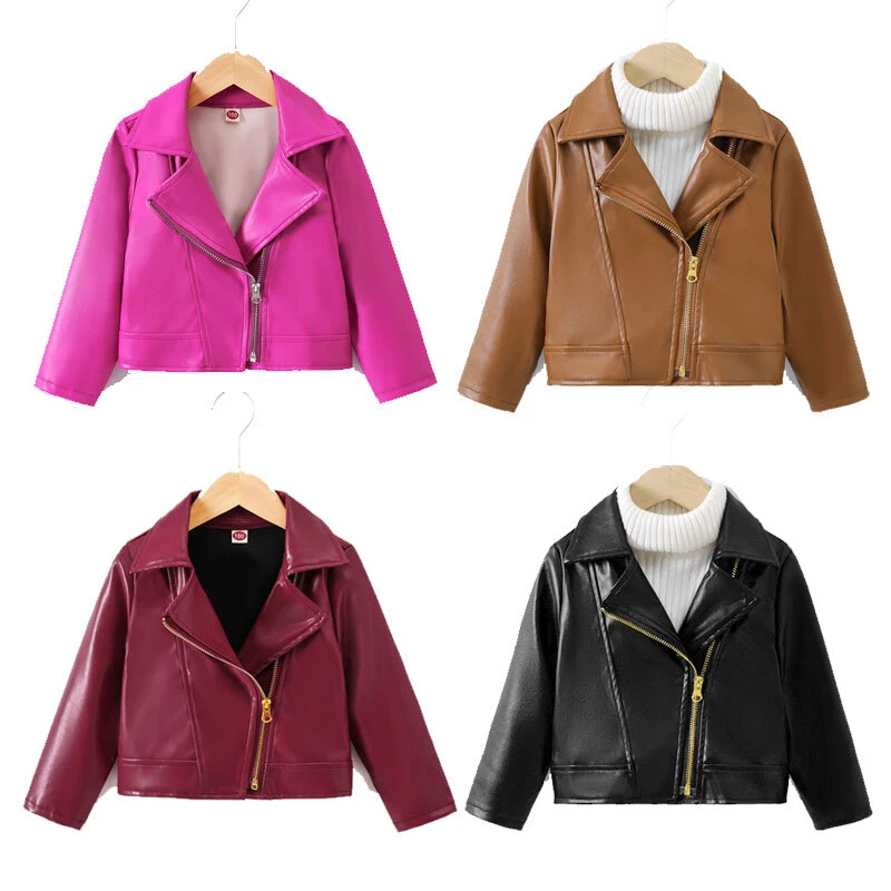 New Kids Child Faux Leather Jacket Girls Spring Fall PU Coats Short Outerwear - Image 1 of 1