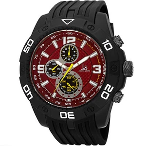 Men's Joshua & Sons JS92RD Quartz Chronograph Tachymeter Black Silicone Watch - Picture 1 of 4