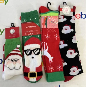Christmas Socks Women’s 4 Pair Assorted Santa Reindeer NEW Size 4-10 - Picture 1 of 3