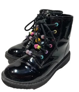 Girls (Pre-Owned) Black Patent Leather Ankle With Boots Side Zipper Size 1 - Picture 1 of 11