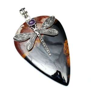 Mahogany Obsidian Amethyst Dragonfly Pendant Jewelry Gift For Girl 3.8" YP 570
