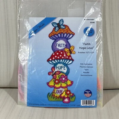 Design Works Crafts Mushrooms Wall Hanging Cross Stitch Groovy Faith Hope LoveT1 - Image 1 of 4