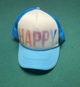 HAPPY Trucker Hat. Adjustable Back. Blue & White. Brand New Never Worn Before. - Picture 1 of 5