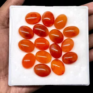16 Pcs Natural Carnelian Beautiful Orange Oval Cabochon Loose Gemstones 211 Cts - Picture 1 of 10