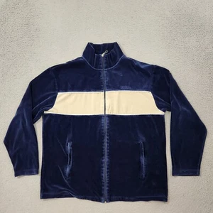 Vintage Perry Ellis America Jacket Men XL Blue Navy Striped Velour Track *Flaws* - Picture 1 of 13
