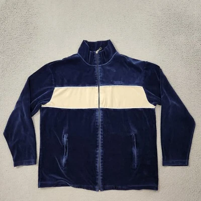 Vintage Perry Ellis America Jacket Men XL Blue Navy Striped Velour Track *Flaws* - Image 1 of 4