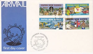 PAPUA NEW GUINEA FIRST DAY COVER 1980 MAIL SUBJ. SORTING WAR TIME SCOTT#512-15 - Picture 1 of 1