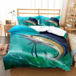 3D Ocean Sea Swordfish Fish Animal Duvet Quilt Cover Pillowcase Bedding Set New