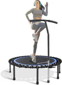 48" Silent Fitness Mini Trampoline Fitness Rebounder with Adjustable Foam Han... - Picture 1 of 9