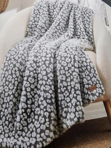 UGG Sherpa Throw Blanket Grey Koolaburra Alaia Cozy Leopard High Rise 50"X 70” - Picture 1 of 3