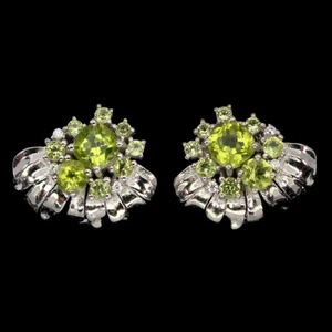 Unheated Cushion Green Peridot 6mm Simulated Cz 925 Sterling Silver Earrings - Picture 1 of 10