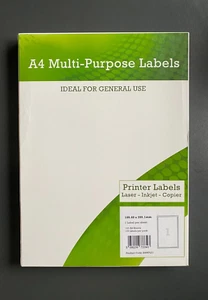A4 Multi-Purpose Matte Labels 1 Per Sheet 199.6 x 289.1mm - 100 Sheets (INC VAT) - Picture 1 of 1