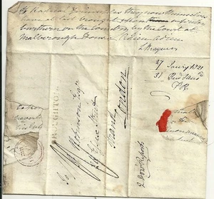1821 BROUGHTON LANCASHIRE LETTER DE BROUGUERS? SIGNATURE >J? ROBINSON IN STRAND - Picture 1 of 3