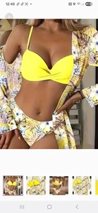 Tropical Print 3-teiliges Bikini Set WCover Up. Gelb Größe L Neu mit Etikett - Bild 1 von 5