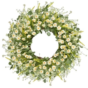 LSKYTOP 24 Inches Artificial Daisy Flower Wreath with Eucalyptus Leave Silk F... - Picture 1 of 8