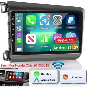 9" Android 15 Car Stereo Radio For 2012-15 Honda Civic GPS Navi Wifi USB 4+64G - Picture 1 of 16