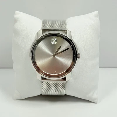 New Movado Bold Silver Sunray Mesh Bracelet 44mm Men's Watch 3600260 - Image 1 of 4