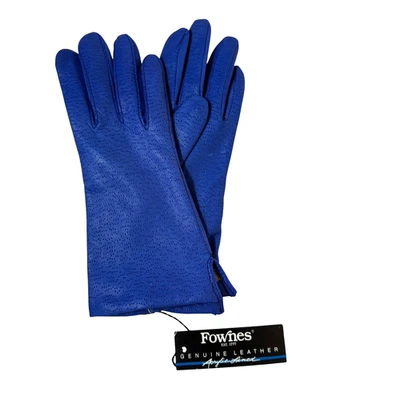 NEW Vintage Fownes Leather Gloves Womens Size 6.5 Royal Blue Soft Lined Classic - Image 1 of 4