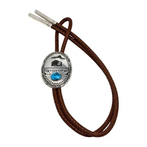 Charlie John, Bolo Tie, Bisbee Turquoise, Sterling Silver, Navajo Handmade, 38" - Picture 1 of 4