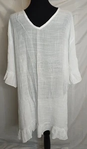 Ekouaer Swimsuit Coverup Women's Size XL White Ruffles V-neck Tie Back Sheer - Picture 1 of 7