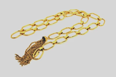 Vintage70 Womans Gold Tone Large Linked Belt Large Tassel End 34inches - Image 1 of 4