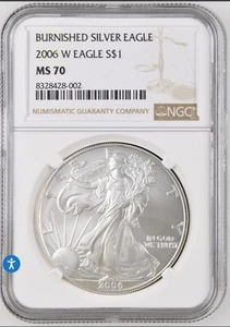 2006 W BURNISHED SILVER EAGLE NGC MS70 CLASSIC BROWN LABEL - Picture 1 of 2