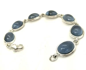 Pulsera de eslabones LIZ CLAIBORNE tono plata piedra azul imitación piedra lunar 7" - Imagen 1 de 5