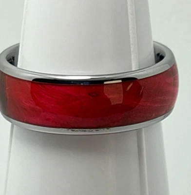 Anillo con incrustación roja para hombre | Talla 10,5 | Alianza de boda de acero inoxidable Foto 1 de 4