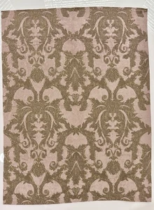 Hollywood Regency Scroll Jacquard Fabric SAMPLE Gold Mauve Made in Italy 38"x28" - Picture 1 of 7