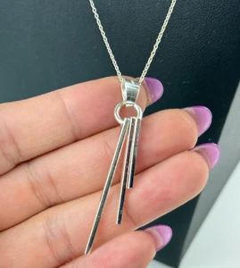 Sterling Silver Windchime 1.75" Necklace 925 "M" Mark Artisan 18" Dangle Bar - Picture 1 of 10