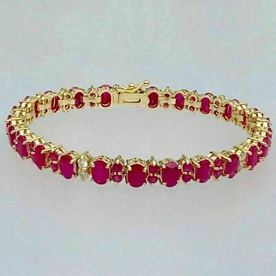 7Ct Oval Cut Red Ruby Lab-Created Womens Tennis Bracelet 14K Yellow Gold Finish - Image 1 of 4