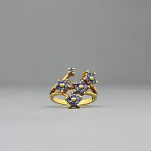 24K Gold plated over 925 Sterling Silver ring with flowers in Blue Sapphire - Picture 1 of 2