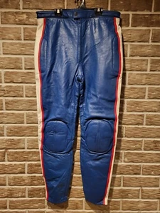 Vintage NOS Spartan Leather Motorcycle Pants. Blue / White / Red. Size: 34x29 - Picture 1 of 14