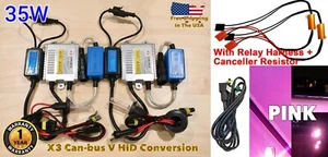 35W Pink H7 Canbus X3 Ballasts Xenon HID Kit W/ Relay Canceller Resistor - Picture 1 of 5