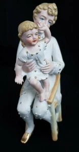 VINTAGE 1879-1886 GRAFENTHAL VICTORIAN BISQUE PORCELAIN GILDED MAN WITH CHILD - Picture 1 of 7