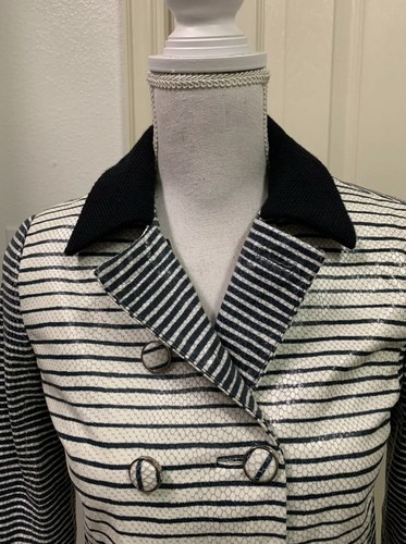 Giacca di pelle blu a righe Tory Burch taglia 8 $1075 