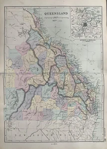 1891 Queensland Hand Coloured Original Antique Map by G.W. Bacon - Picture 1 of 3