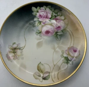 Antique ES PRUSSIA 1811 Hand Painted Plate Roses Gold Rim E Schlegelmilch 8 1/4” - Picture 1 of 14