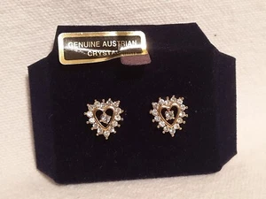 Heart-Shaped Austrian Crystal Jacket Earrings, Gold Tone Faux Diamond - Picture 1 of 2