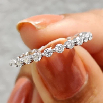 Кольцо с белым обработанным бриллиантом круглой огранки Eternity 1,00 карата серебро 925 пробы - Изображение 1 из 4