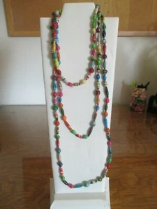 Bunte handgefertigte USA Papier Perlen Halskette 60" -68" Länge - Bild 1 von 4