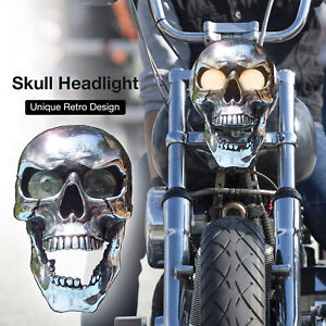 Motorbike LED Skull Headlight Lamp 12v Head Light Custom For Harley Honda