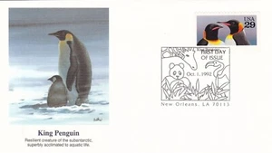 KING PENGUIN NATIONAL WILDLIFE FEDERATION  1992 FLEETWOOD CACHET FDC UNADDR - Picture 1 of 1