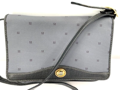 Bolso Bandolera De Colección Monet NY Londres París Recubierto Azul Lona Cuero Solapa Hombro Foto 1 de 4