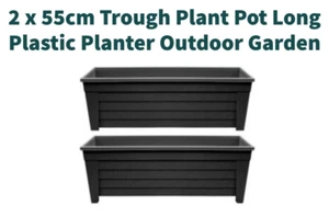 Plant Pot Trough Plastic Long Outdoor Garden 55cm 2pk - Picture 1 of 2
