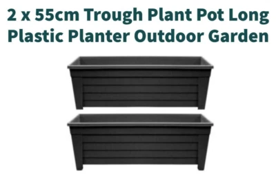 Plant Pot Trough Plastic Long Outdoor Garden 55cm 2pk - Image 1 of 2