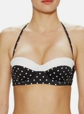 (NO STRAP) SPANX Black White Polka Dot Retro Balconette Swim Bikini Top Bra 8 M - Image 1 of 4