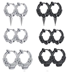 Pendientes falsos de aro vikingo gótico punk de acero inoxidable con clip sin perforar 2 piezas - Imagen 1 de 13